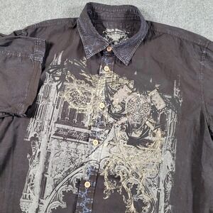 Brad Butter Shirt Mens 2XL Black Short Sleeve Button Up Graphic Gothic Made USA